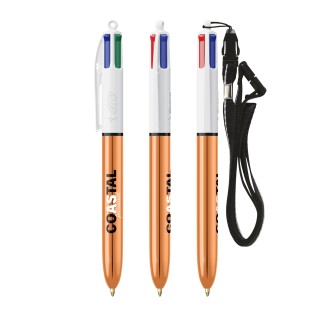 BIC® 4 Couleurs Shine bille + Lanyard - Fabrication Française