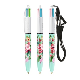 BIC® 4 Couleurs Fashion bille + Lanyard - Fabrication Française