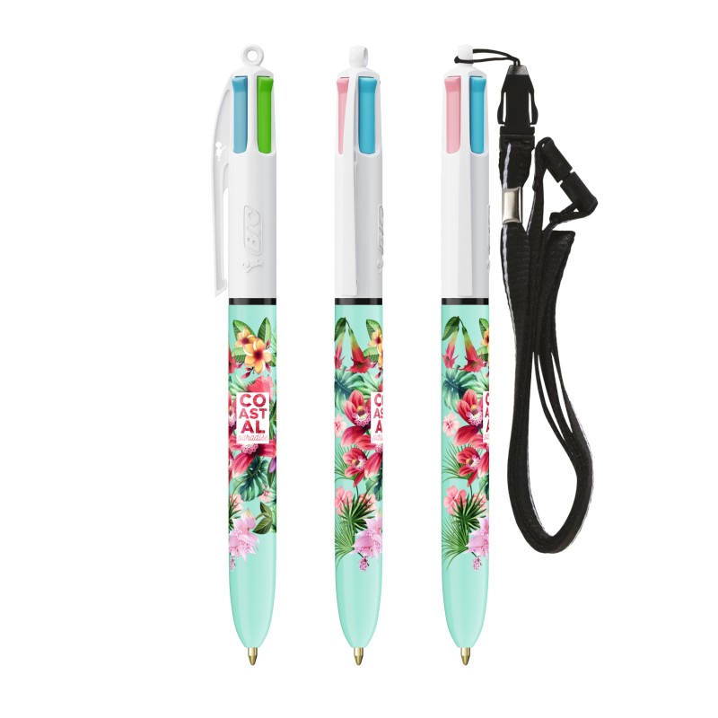 BIC® 4 Couleurs Fashion bille + Lanyard - Fabrication Française