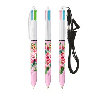 BIC® 4 Couleurs Fashion bille + Lanyard - Fabrication Française