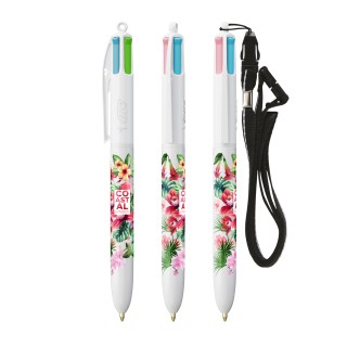 BIC® 4 Couleurs Fashion bille + Lanyard - Fabrication Française