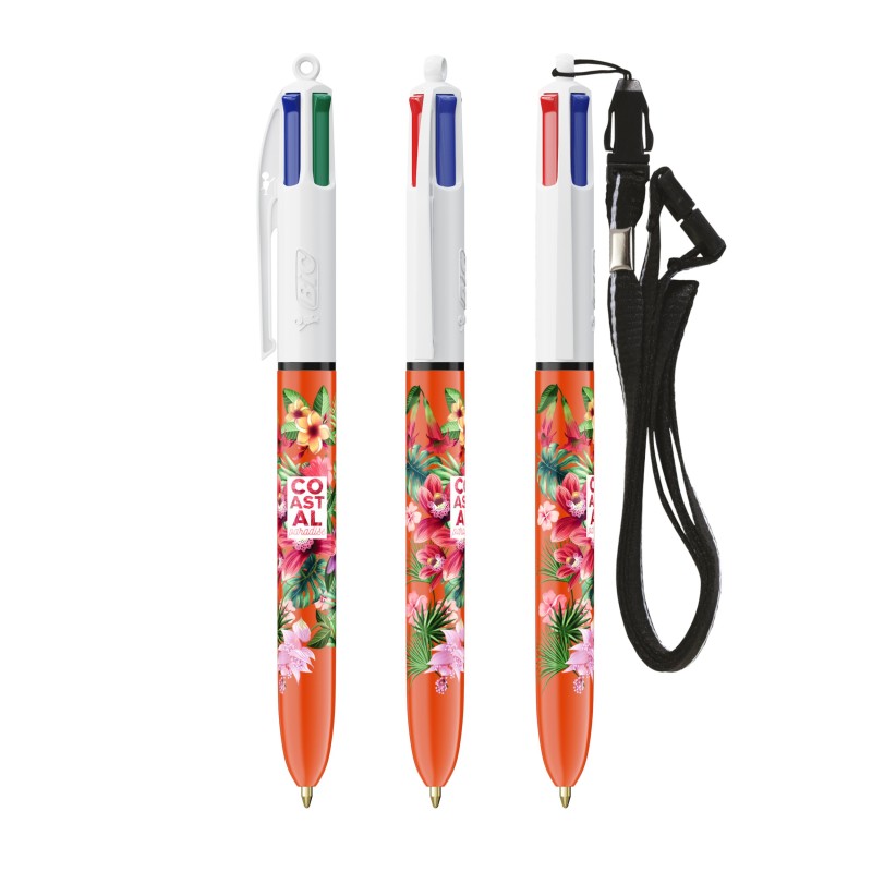 BIC® 4 Couleurs Fine bille + Lanyard - Fabrication Française