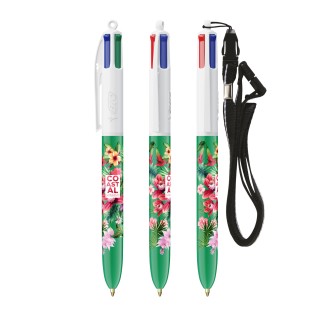 BIC® 4 Couleurs® bille + Lanyard - Fabrication Française