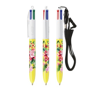 BIC® 4 Couleurs® bille + Lanyard - Fabrication Française