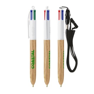 BIC® 4 Couleurs Wood Style with Lanyard - Fabrication Française