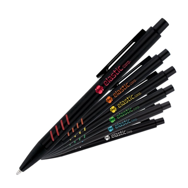 STYLO BILLE ECRITURE BLEU CORPS ET CLIP METAL SOUS COUCHE COLOREE - Al