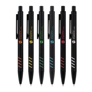 STYLO BILLE ECRITURE BLEU CORPS ET CLIP METAL SOUS COUCHE COLOREE - Al