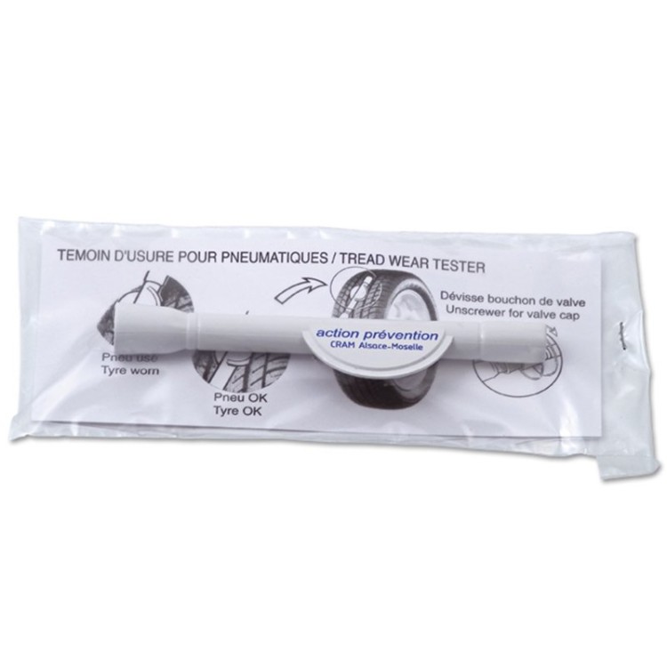 TESTEUR USURE PNEUS ET DEVISSE VALVE EN SACHET INDIVIDUEL AVEC NOTICE 