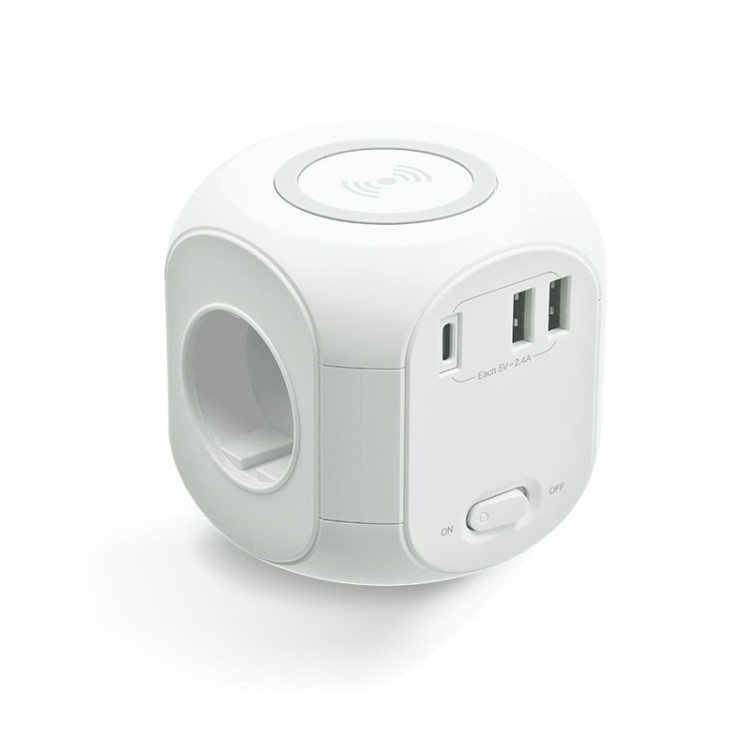 MULTIPRISE CUBE AVEC CHARGEUR PAR INDUCTION ET CABLE DE 1,8 m - PC