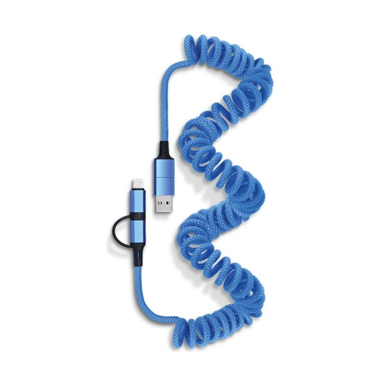 CABLE DE CHARGE RAPIDE ET TRANSFERT RETRACTABLE A RESSORT 6 EN 1 - NYL