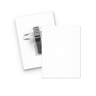 BADGE PLASTIQUE (PS) RECTANGLE 43x58 mm AVEC PINCE EPINGLE - PS CHOC