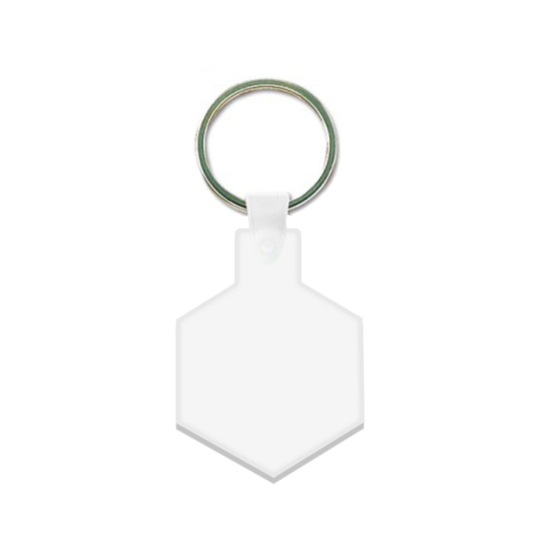 PORTE CLES PLASTIQUE SOUPLE FORME HEXAGONE (anneau 25 mm) - PVC SOUPLE