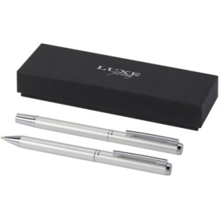 Luxe Ensemble-cadeau stylo bille et stylo roller Lucetto en aluminium recyclé (encre noire)