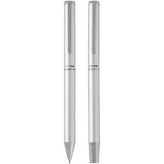 Luxe Ensemble-cadeau stylo bille et stylo roller Lucetto en aluminium recyclé (encre noire)