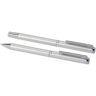 Luxe Ensemble-cadeau stylo bille et stylo roller Lucetto en aluminium recyclé (encre noire)