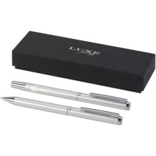 Luxe Ensemble-cadeau stylo bille et stylo roller Lucetto en aluminium recyclé (encre noire)