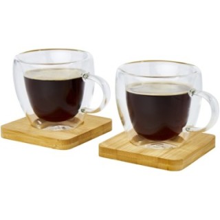 Seasons Tasse Manti 2 pièces en verre à double paroi de 100 ml avec sous-verre en bambou 