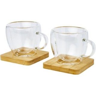 Seasons Tasse Manti 2 pièces en verre à double paroi de 100 ml avec sous-verre en bambou 