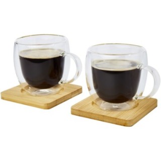 Seasons Tasse Manti 2 pièces en verre à double paroi de 250 ml avec sous-verre en bambou 