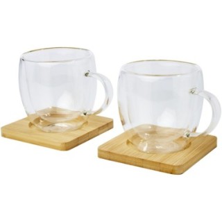 Seasons Tasse Manti 2 pièces en verre à double paroi de 250 ml avec sous-verre en bambou 