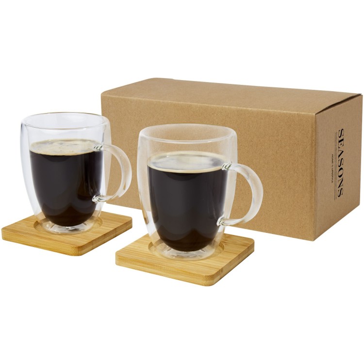 Seasons Tasse 2 pièces Manti de 350 ml à double paroi en verre avec sous-verre en bambou 