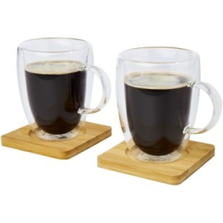 Seasons Tasse 2 pièces Manti de 350 ml à double paroi en verre avec sous-verre en bambou 