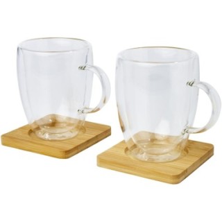 Seasons Tasse 2 pièces Manti de 350 ml à double paroi en verre avec sous-verre en bambou 