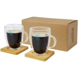 Seasons Tasse 2 pièces Manti de 350 ml à double paroi en verre avec sous-verre en bambou 