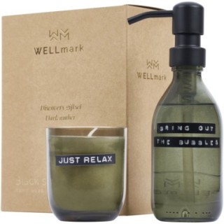 WELLmark Distributeur de savon pour les mains de 200 ml et jeu de bougies parfumées de 150 g WELLmarkDiscovery - parfum ambré fo