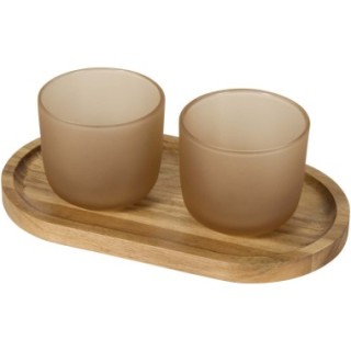 Seasons Plateau de service en bois et tasses en verre Male en finition mate