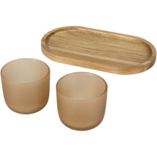 Seasons Plateau de service en bois et tasses en verre Male en finition mate